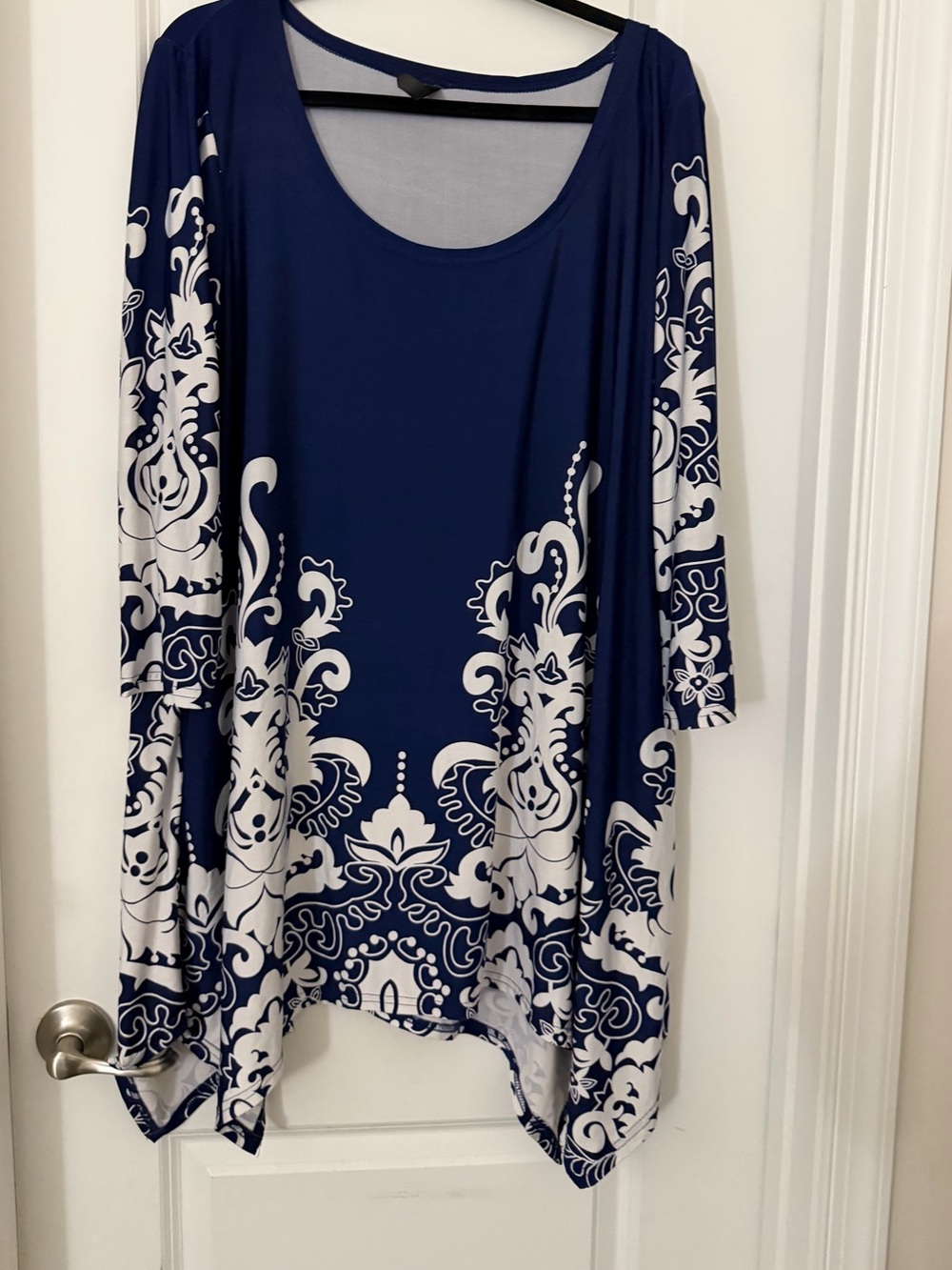 White Mark Navy Scoop Neck Tunic with Ornate Print